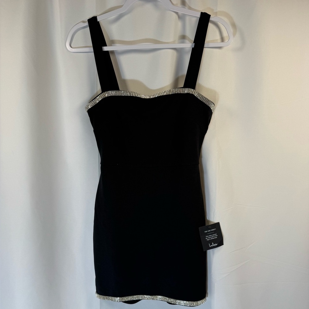 Lulus Glowing Allure Black Rhinestone Sleeveless Bodycon Mini Dress XS